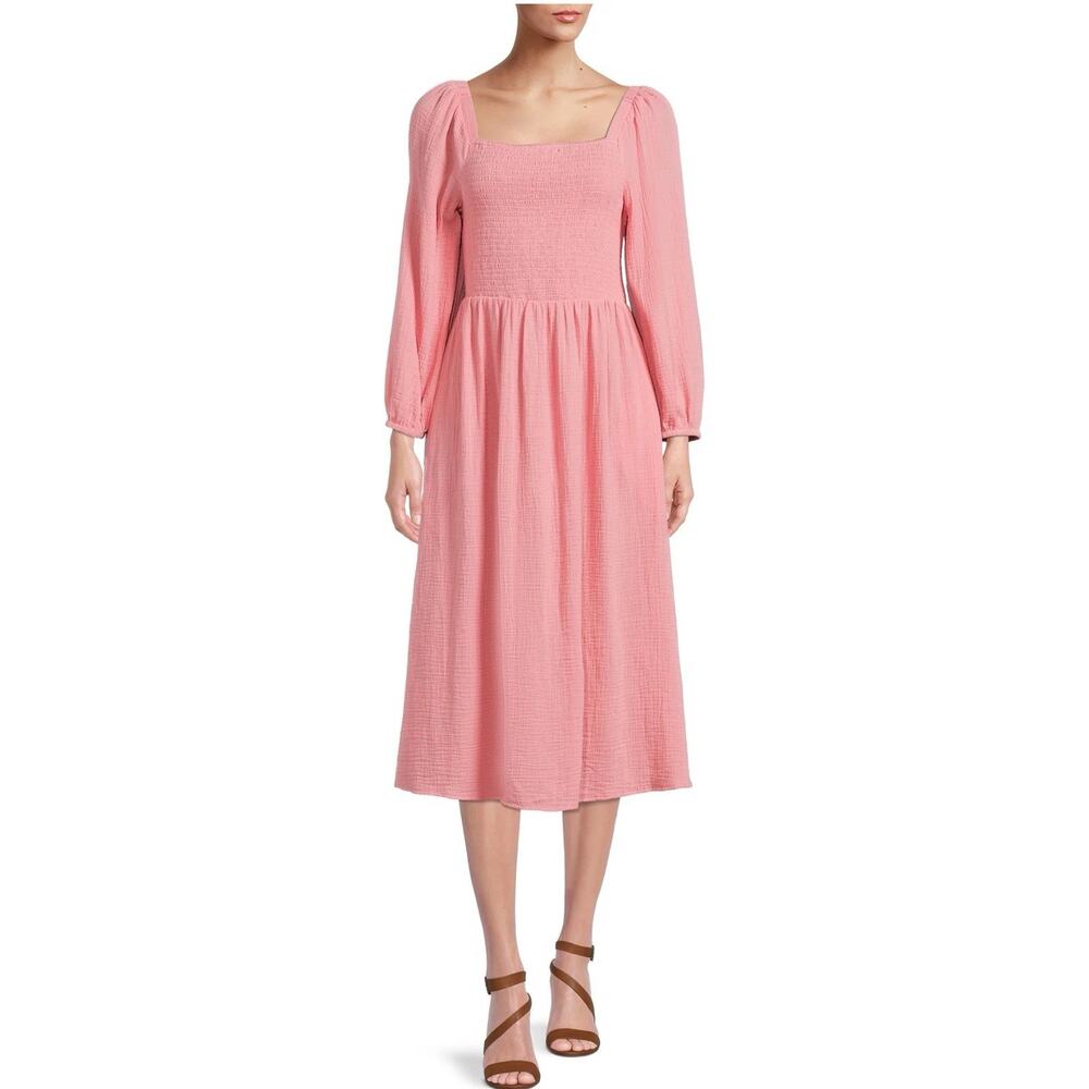 beachlunchlounge Blush Pink Smocked Square-Neck Midi Dress